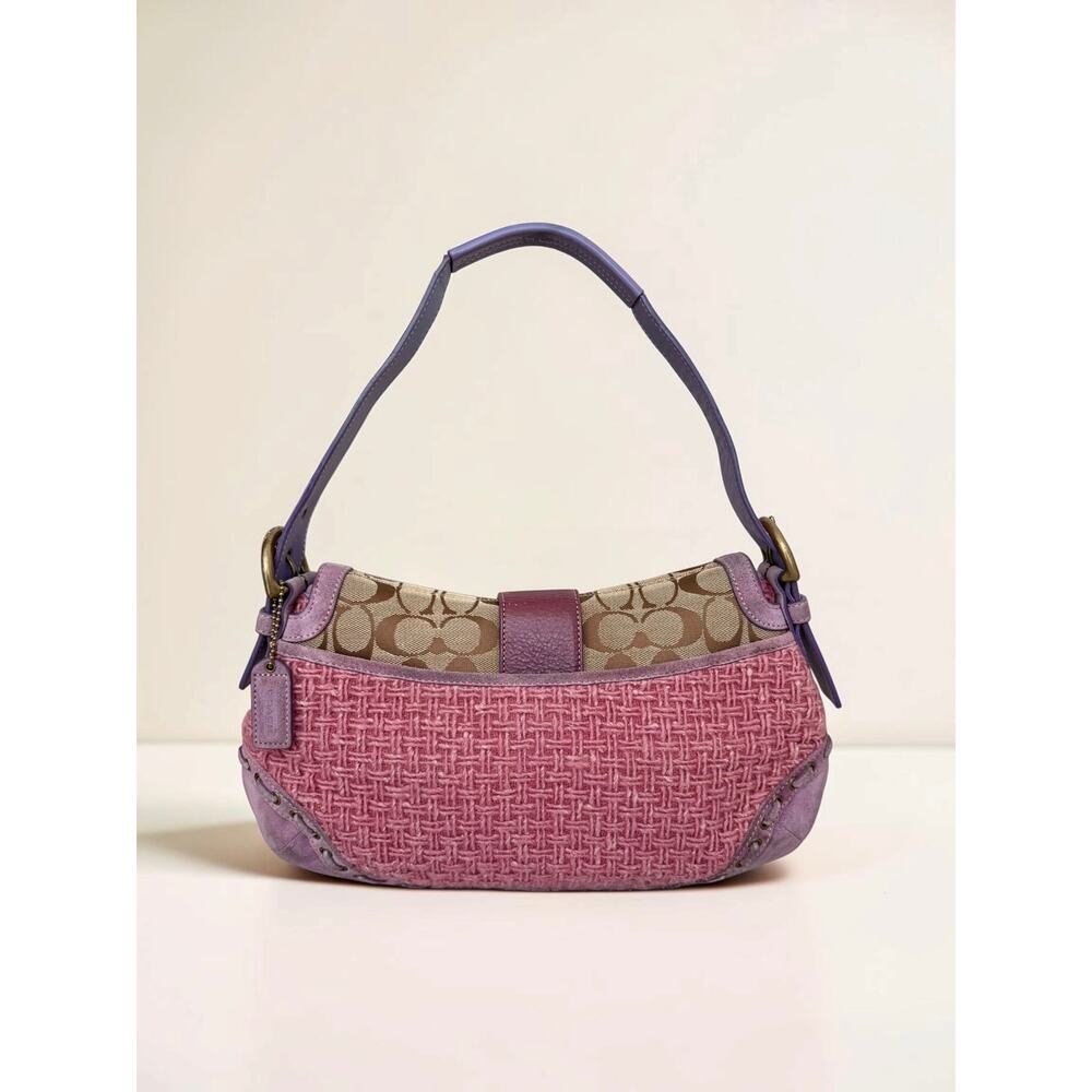Vintage Coach Pink Tweed Lavender Suede Y2K Soho Flap Bag - Picture 7 of 15